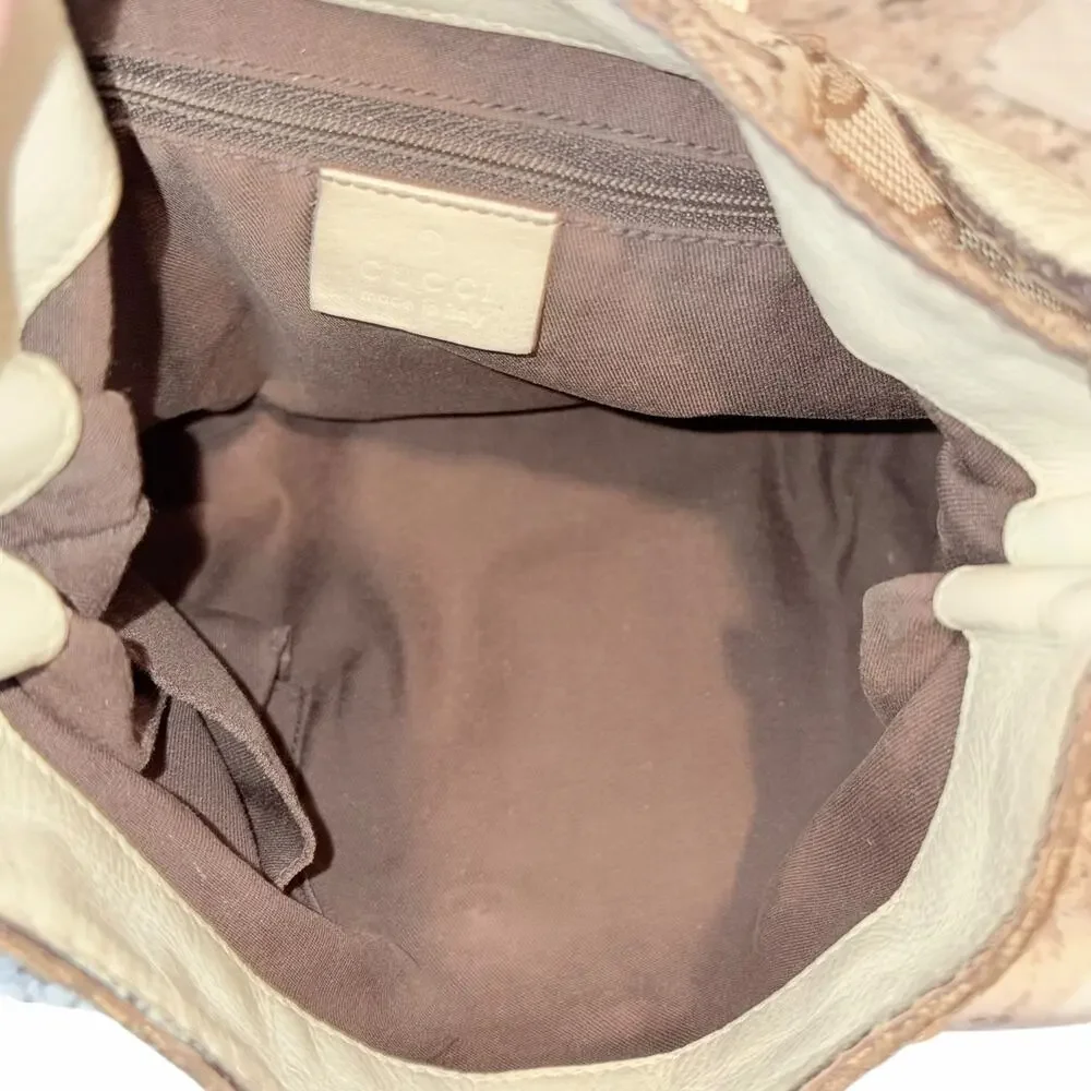 Gucci New Britt GG Canvas Web Stripe Hobo Shoulder Bag Beige Gold Hardware